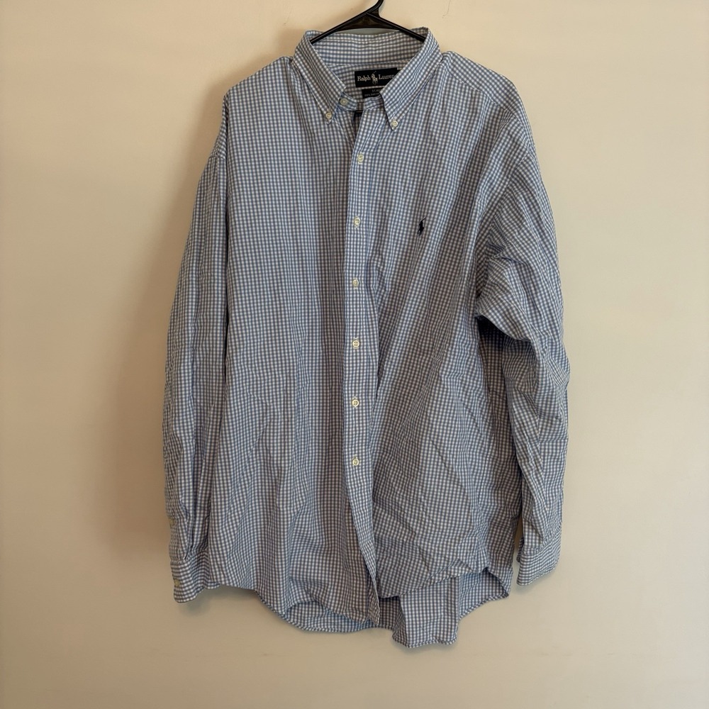 Ralph Lauren Shirt XL Checkered Button Down Long Sleeve Blake Preppy Cotton Blue